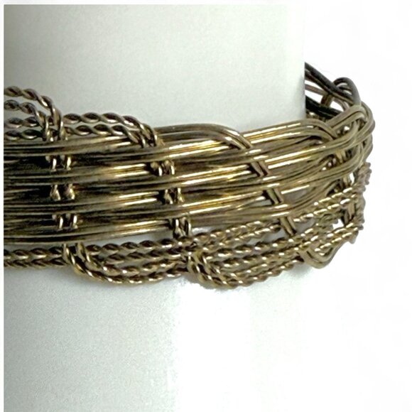 Vintage Woven Brass Wire Cuff Bracelet – Handcrafted Boho Statement Jewelry - Picture 2 of 8